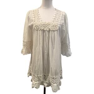 Cute Options White Boho Tunic Dress Crochet Cotton Medium Relaxed Summer Spring